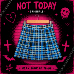 Pollera Tableada Cuadrillé Azul – Estilo Dark K-Pop