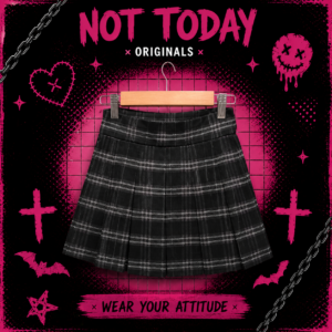 Pollera Tableada Cuadrillé Negro y Gris – Estilo Dark / Alt