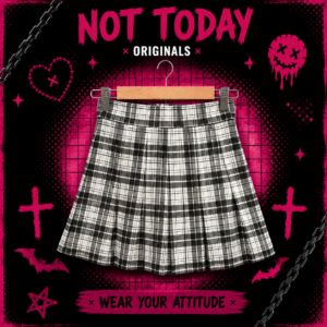 Pollera Tableada Cuadrillé Blanco y Negro – Estilo Dark / K-Pop
