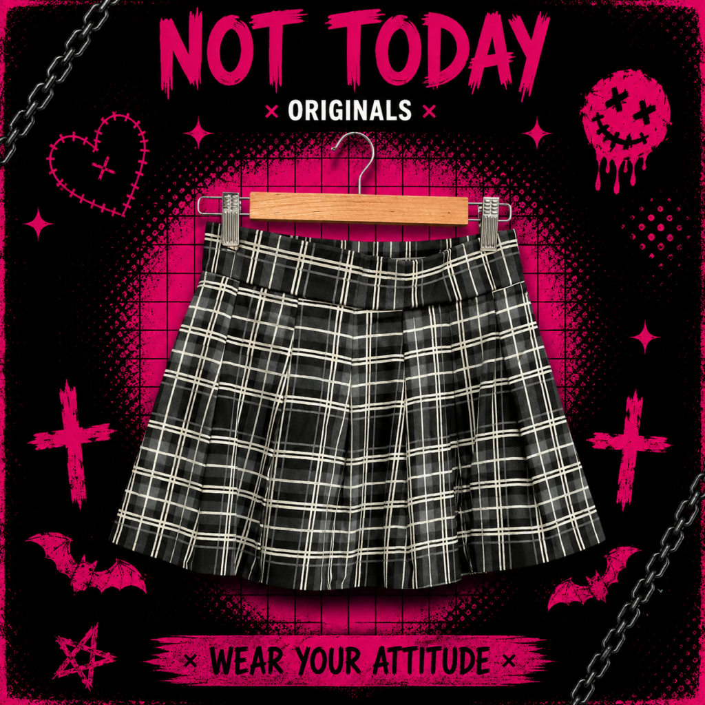 Pollera Tableada Cuadrillé Gris Oscuro – Estilo Minimal Dark / Urbano