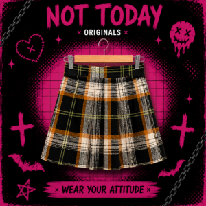 Pollera Tableada Cuadrillé Negro, Beige y Naranja – Estilo Urbano / K-Pop