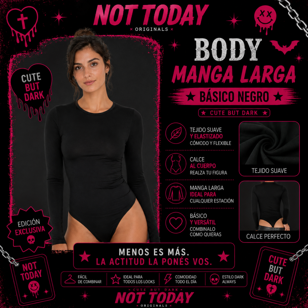 Body Básico Manga Larga Negro – Not Today Originals
