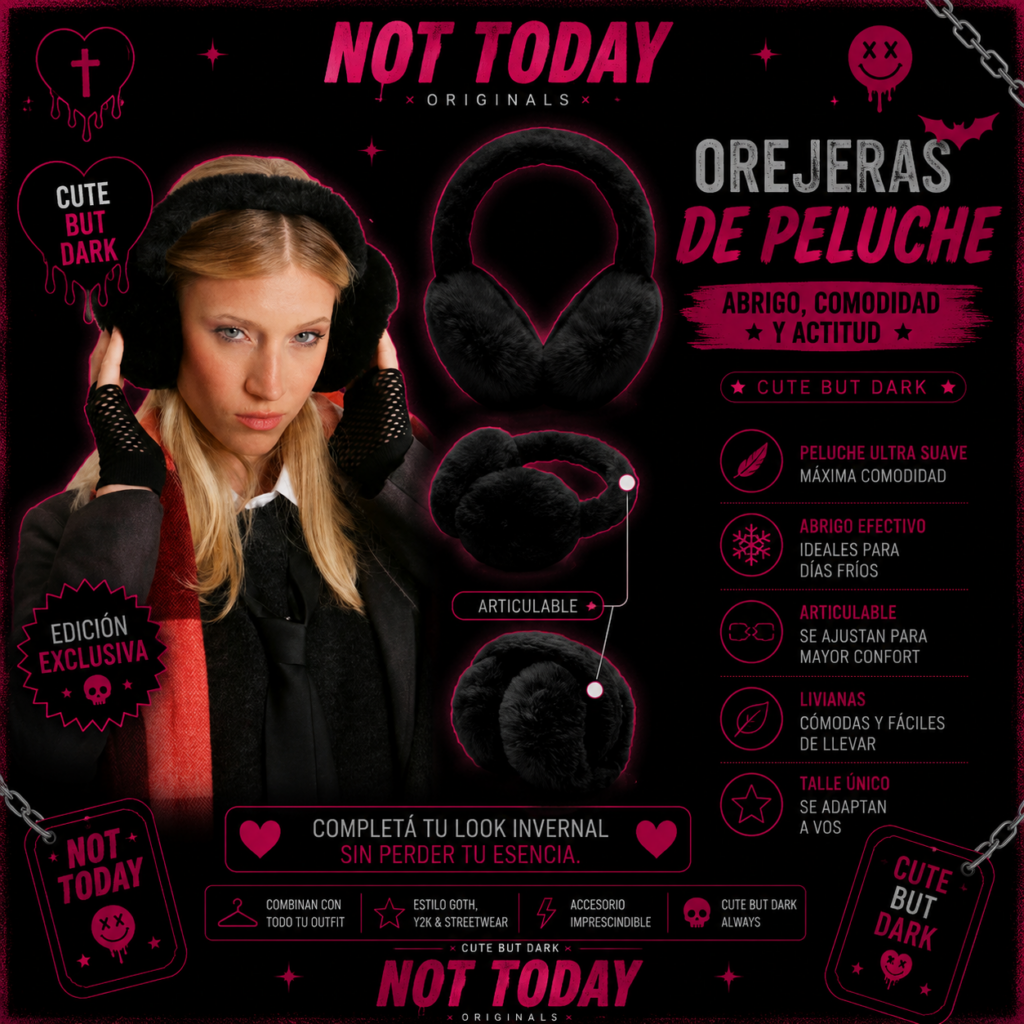 Orejeras de Peluche Negras – Not Today Originals