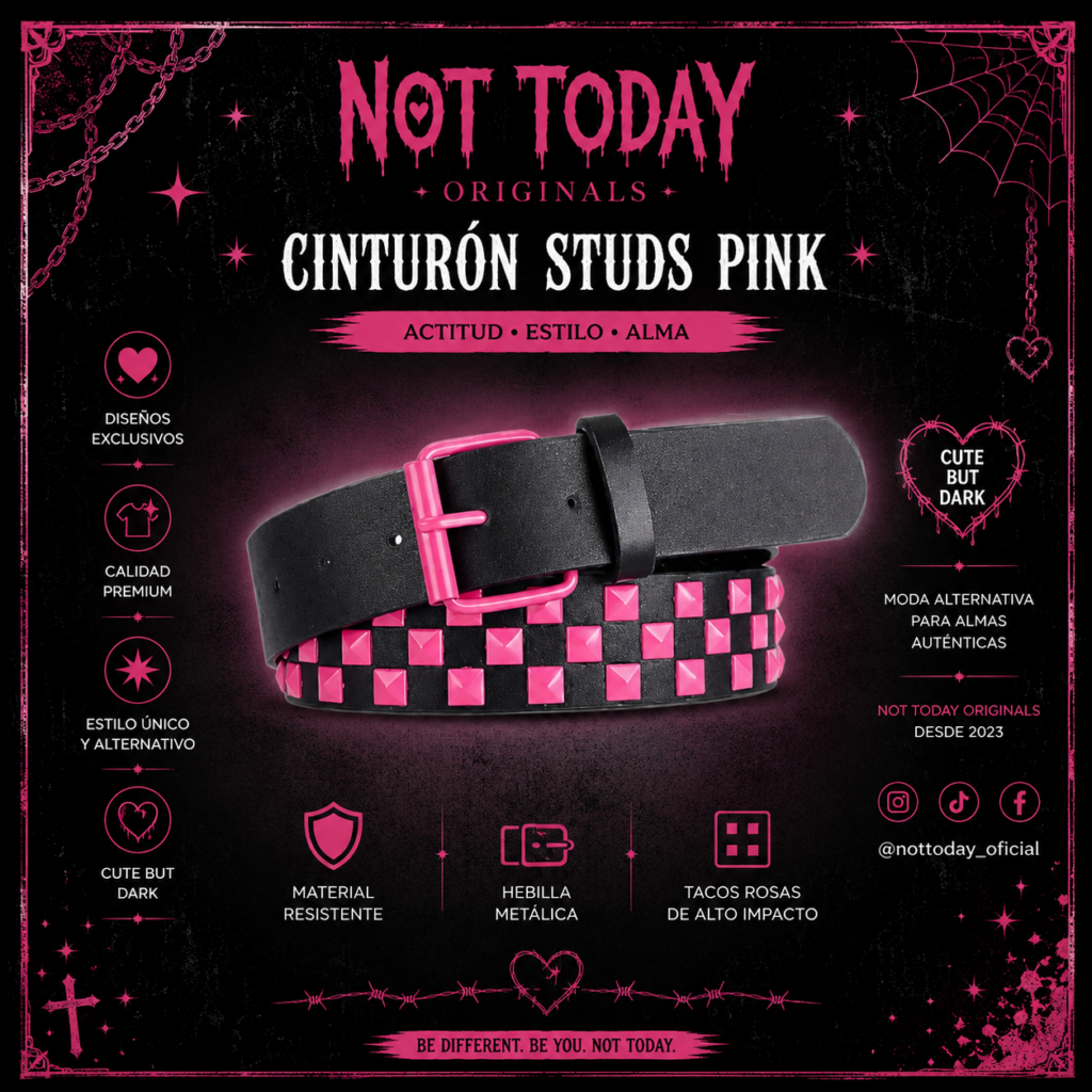 Cinturón Studs Pink – Tachas Rosas Estilo Punk/Gótico
