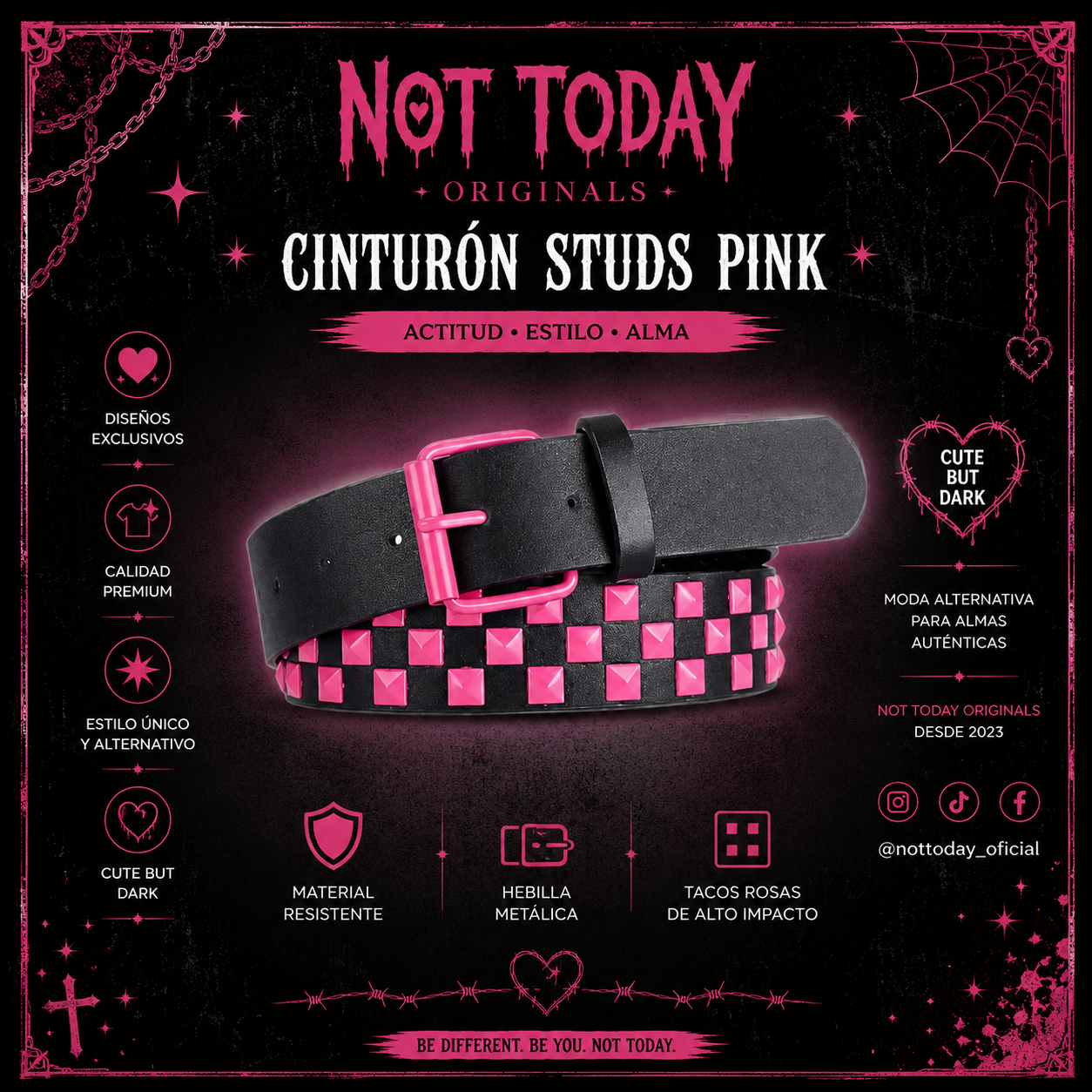 Cinturón Studs Pink – Tachas Rosas Estilo Punk/Gótico