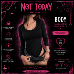 Body Manga Larga con Puntilla – Escote Redondo Negro