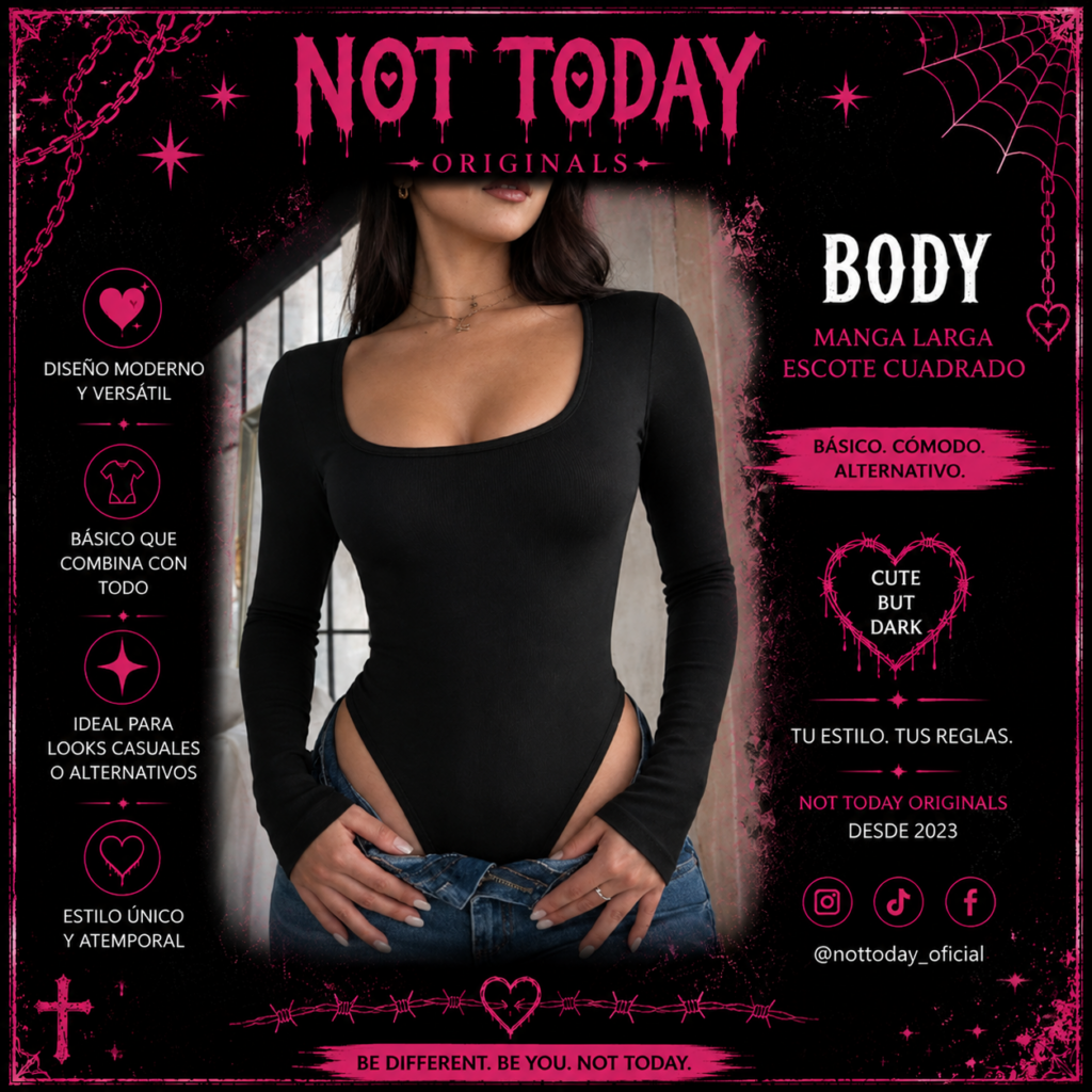 Body Manga Larga Escote Cuadrado – Negro
