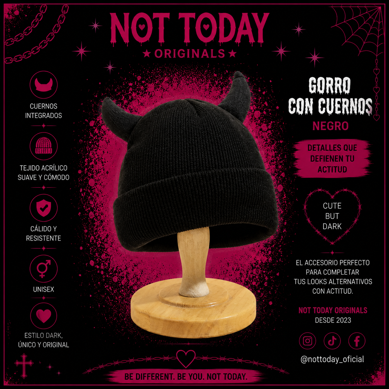 Gorro de Lana con Cuernos – Negro