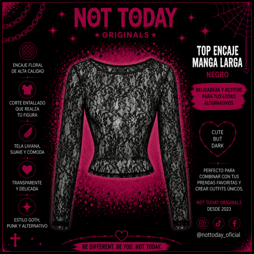 Top de Encaje Transparente – Negro