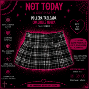 Pollera Tableada Cuadrillé con Hebillas – Negra