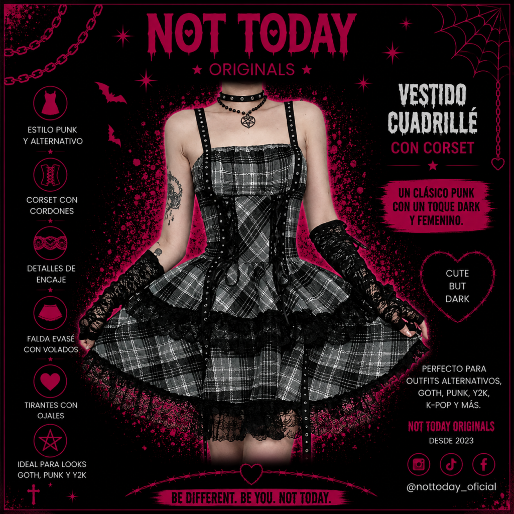 Vestido Gothic Doll – Cuadrillé Negro y Gris