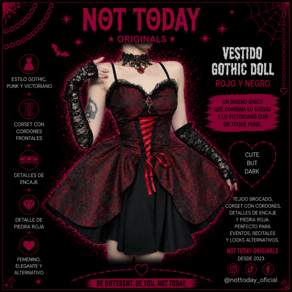 Vestido Gothic Doll Victorian – Rojo y Negro