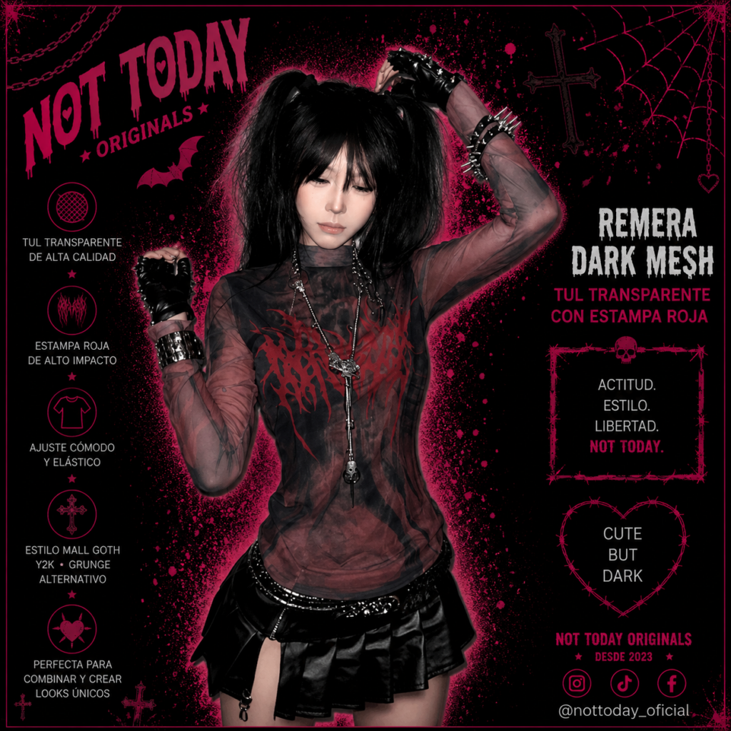 Remera Dark Mesh – Tul Negro con Estampa Roja