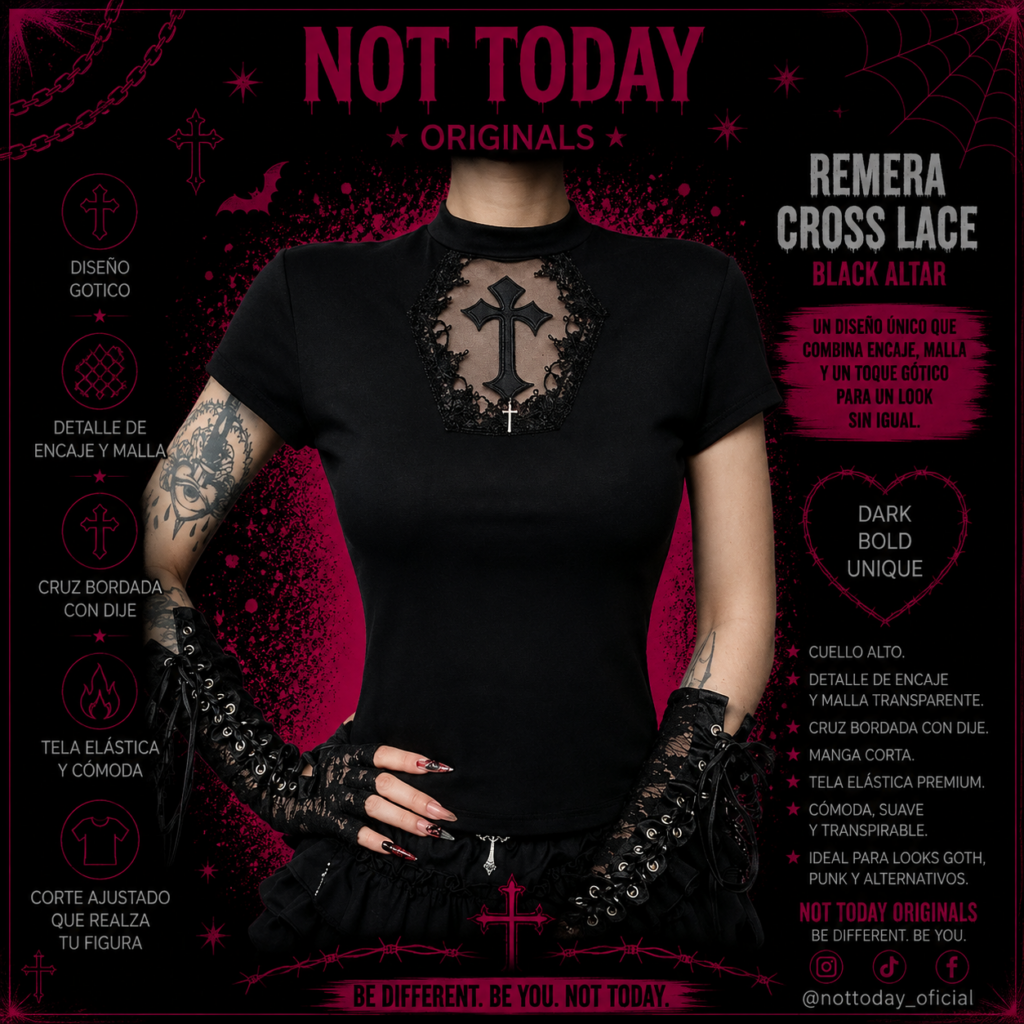 Remera Cruz Lace – Black Altar