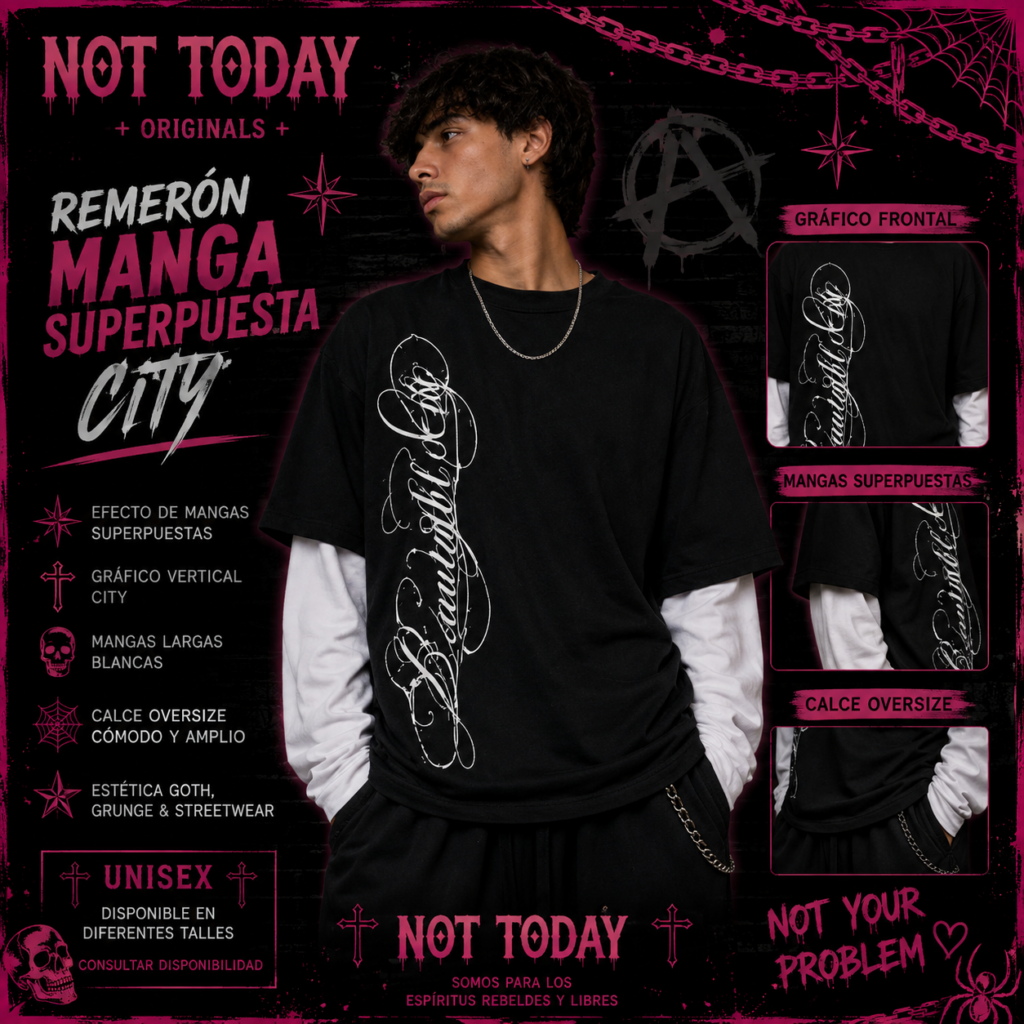 Remerón Manga Superpuesta City – Negro