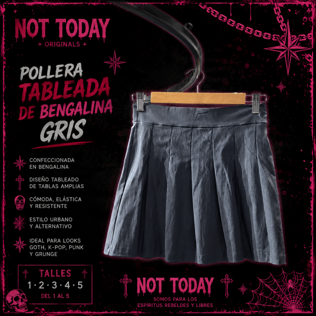 Pollera Tableada de Bengalina Gris