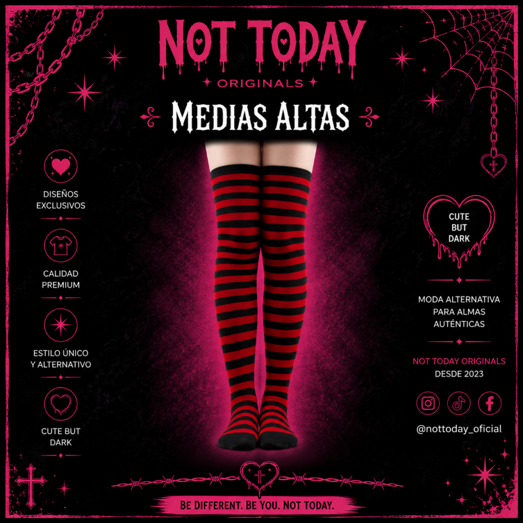 Bucanera Kawaii Roja y Negra - Medias Aesthetic K-pop
