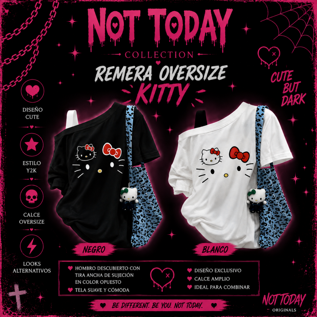Remera Oversize Kitty Hombro Descubierto – Not Today
