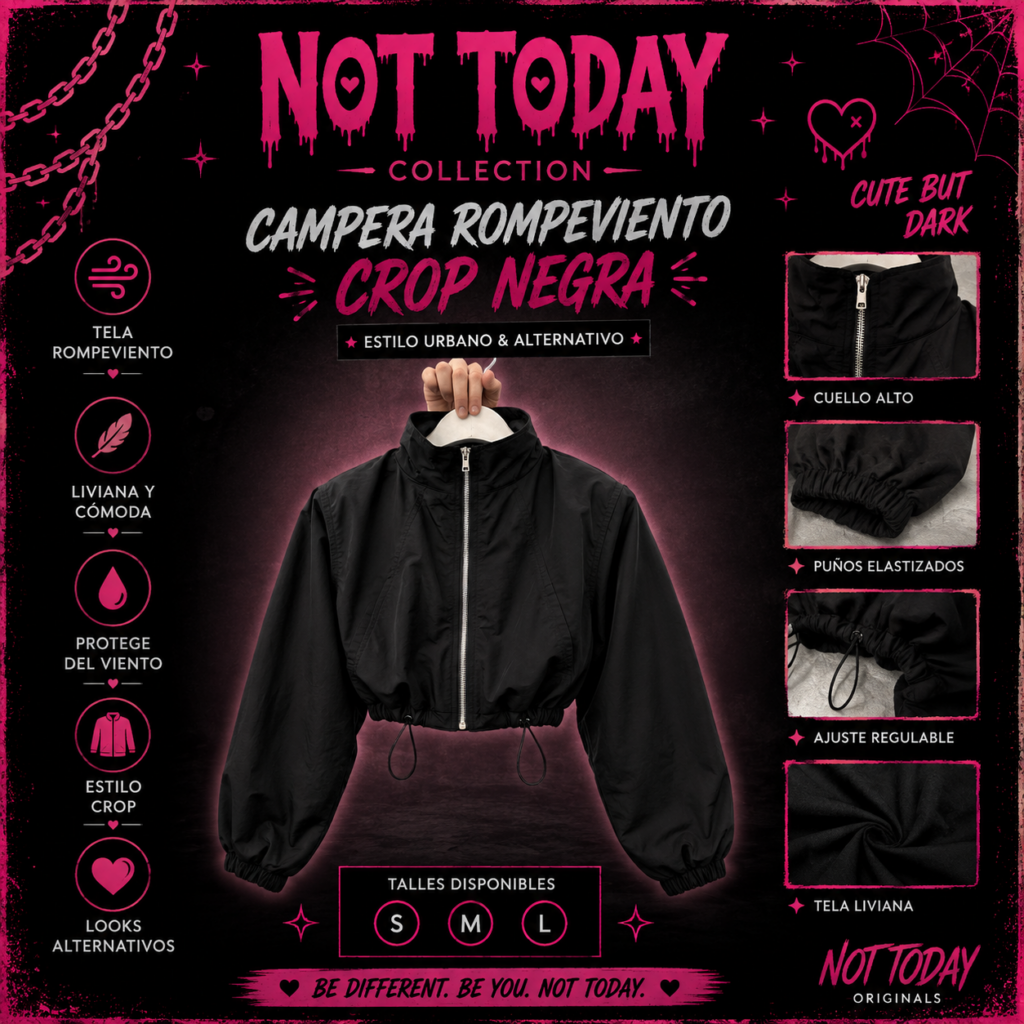Campera Rompeviento Crop Negra – Not Today