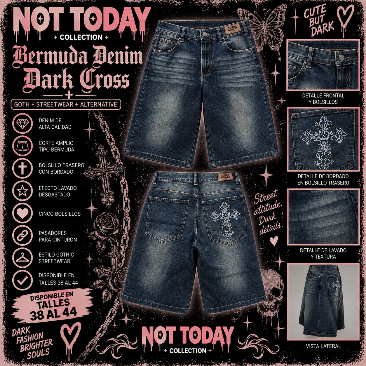 Bermuda Denim Dark Cross – Not Today