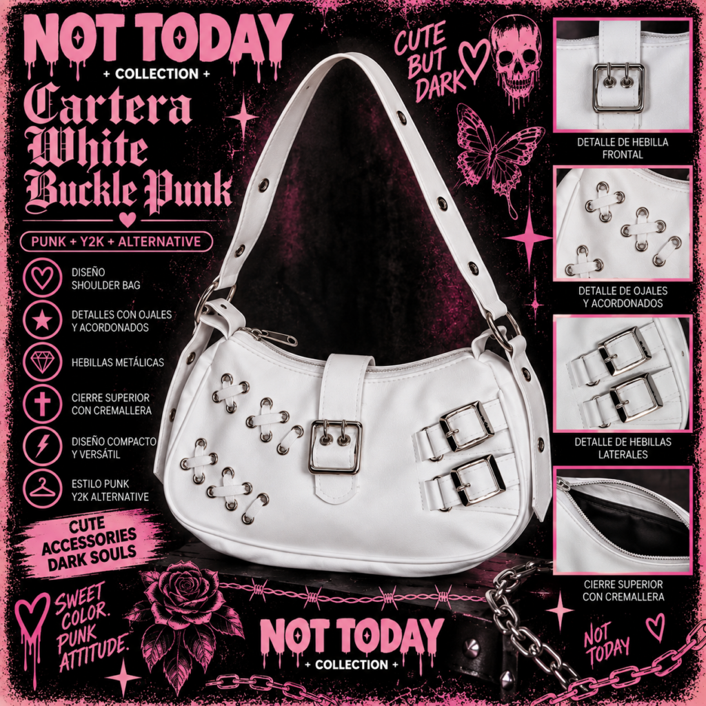 Cartera White Buckle Punk – Not Today