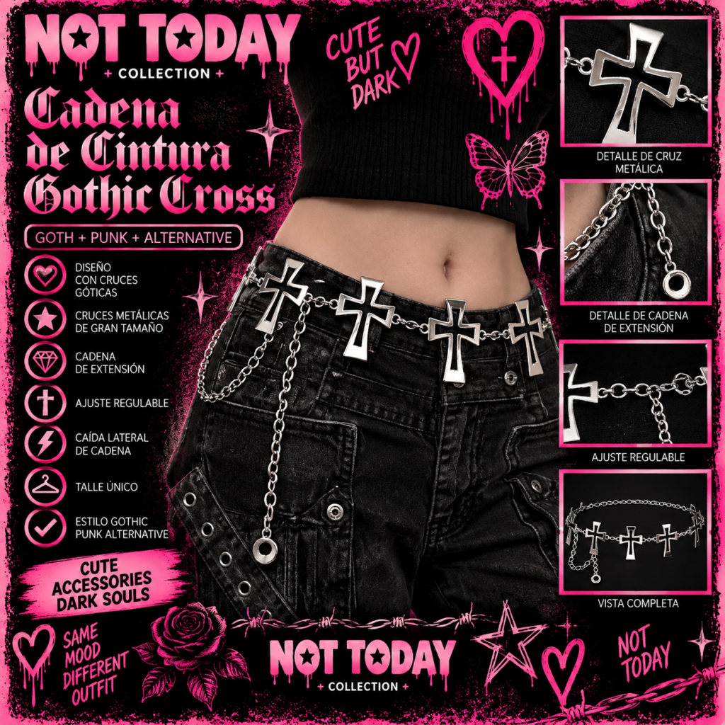 Cadena de Cintura Gothic Cross – Not Today