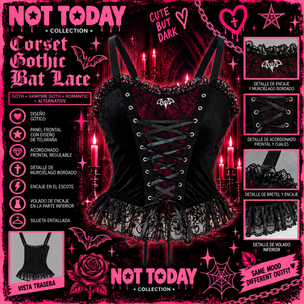 Corset Gothic Bat Lace – Not Today