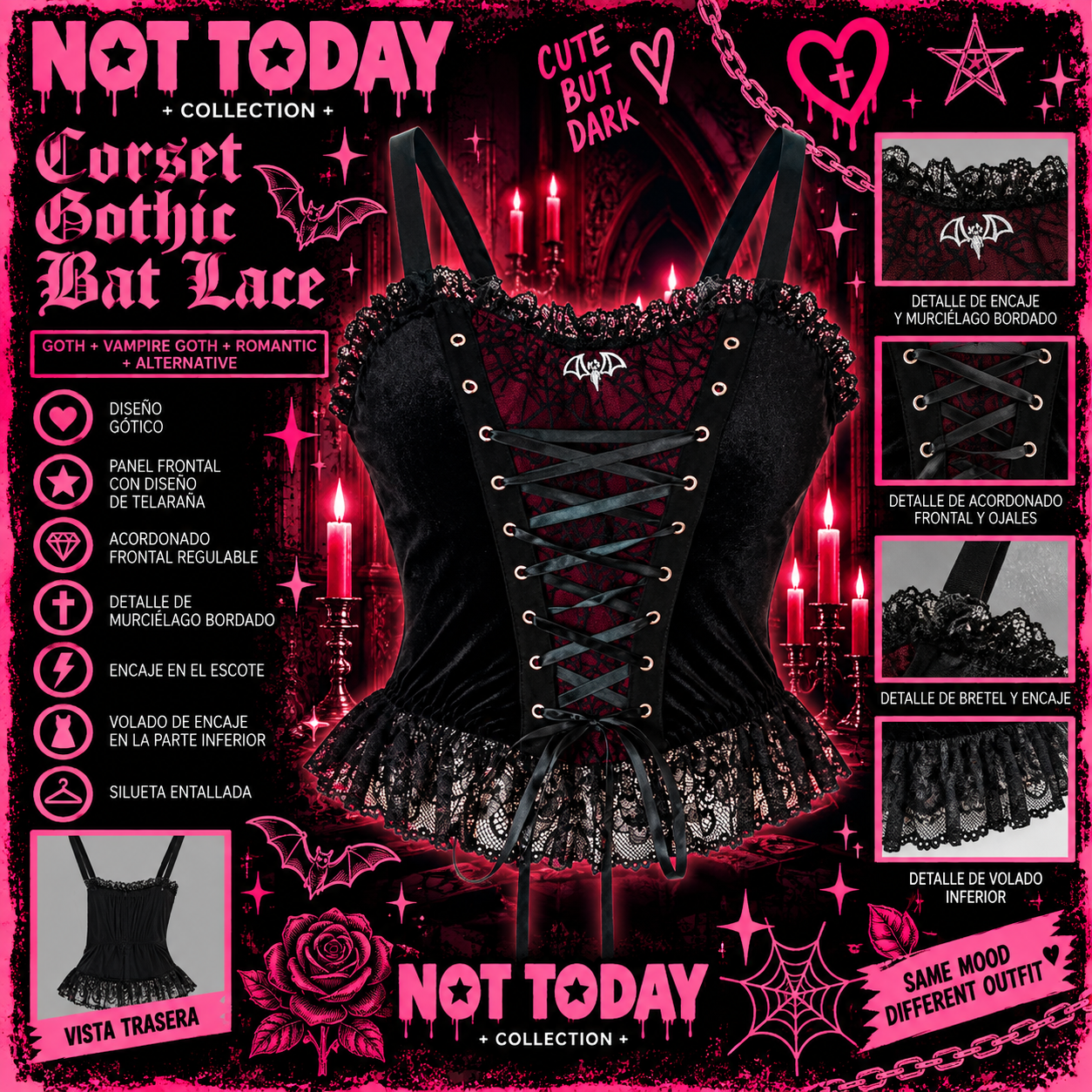 Corset Gothic Bat Lace – Not Today