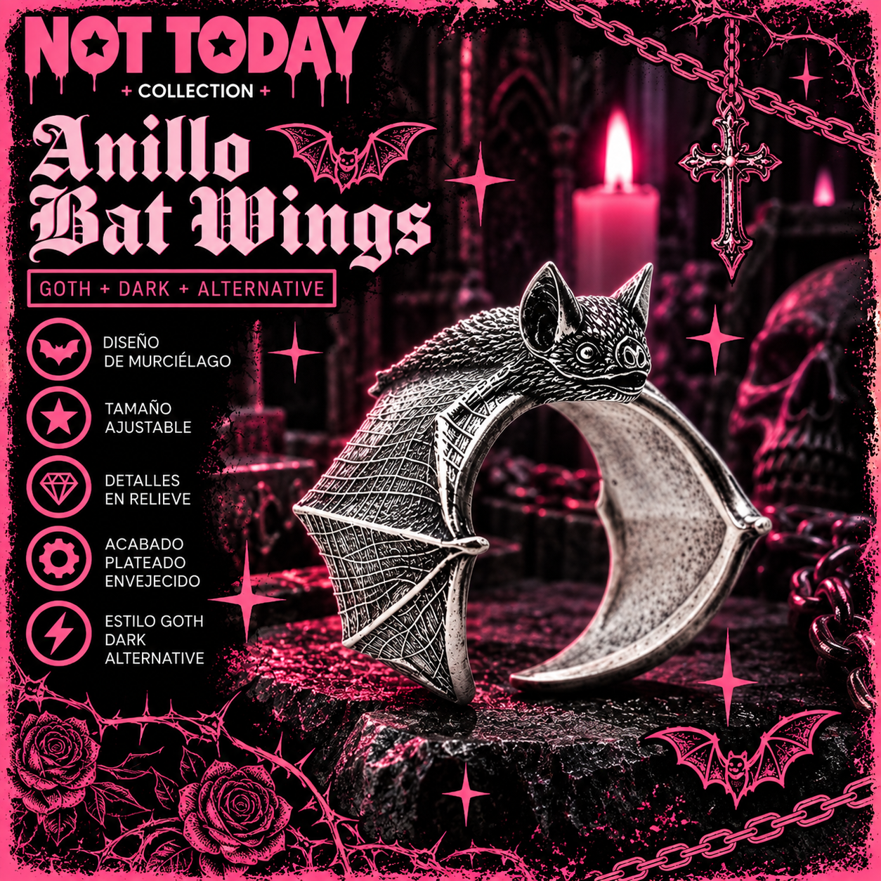 Anillo Bat Wings Ajustable – Not Today