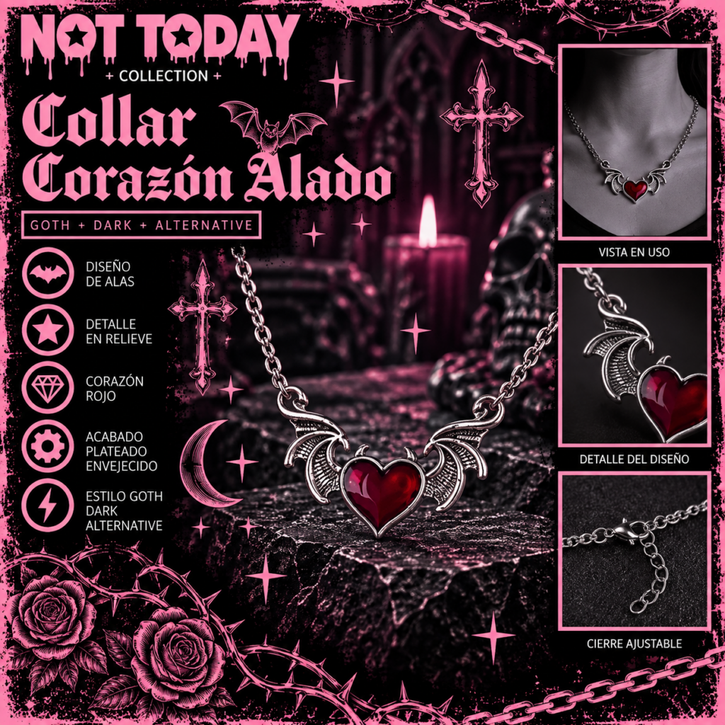Collar Corazón Alado Gothic – Not Today