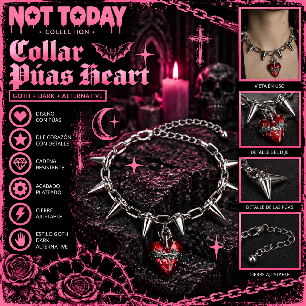 Collar Gothic Púas con Corazón Rojo – Not Today