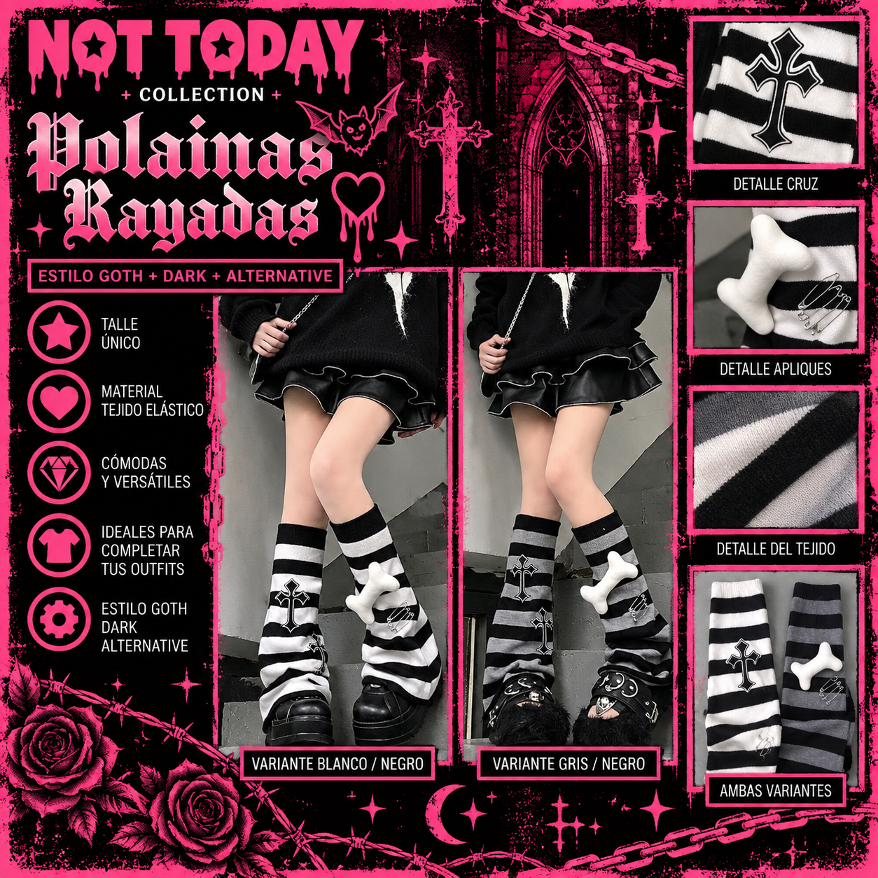Polainas Rayadas Goth con Apliques