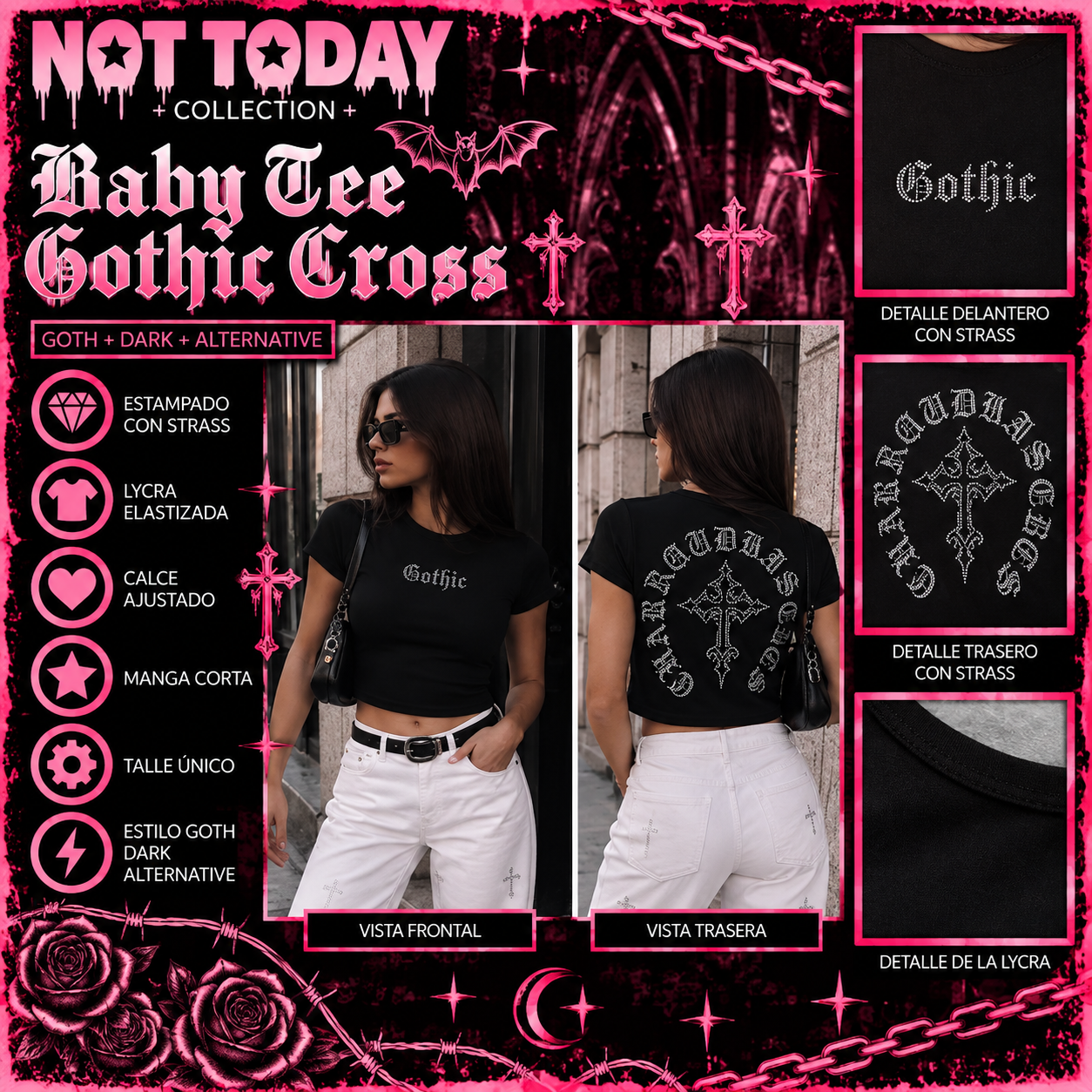 Baby Tee Cruz Gothica Strass – Not Today