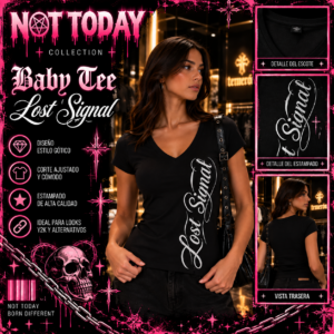 Baby Tee Negra Lost Signal – Estilo Gothic Streetwear