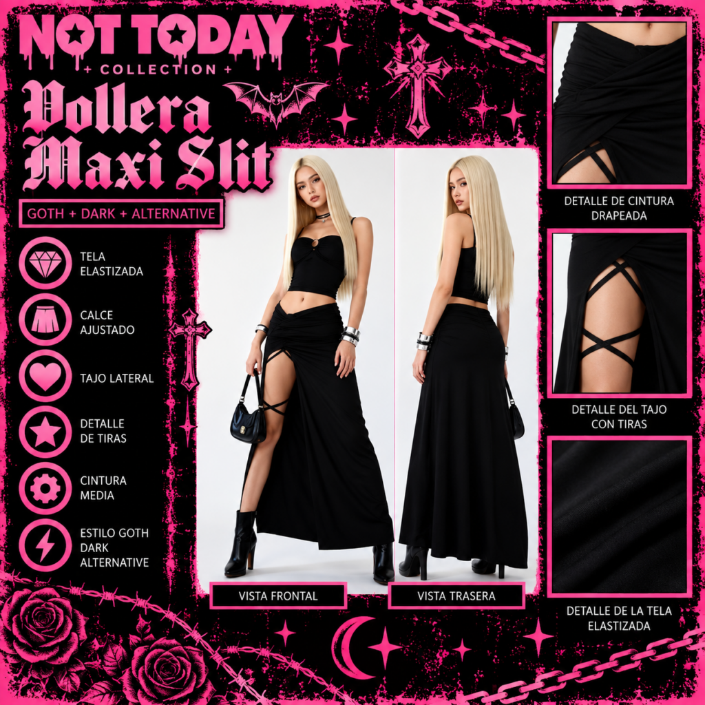 Pollera Larga Gothic con Tajo y Tiras – Not Today